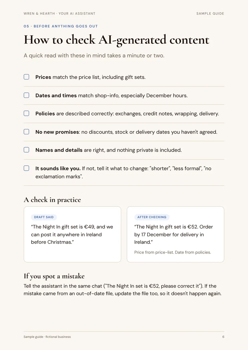 Sample guide page: how to check AI-generated content