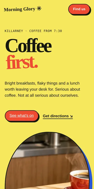 Morning Glory Café demo website on a phone