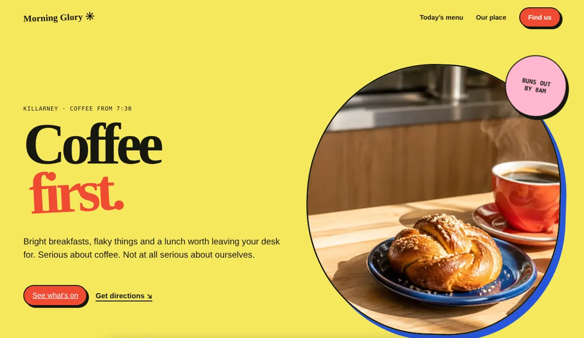 Morning Glory Café demo website, desktop view
