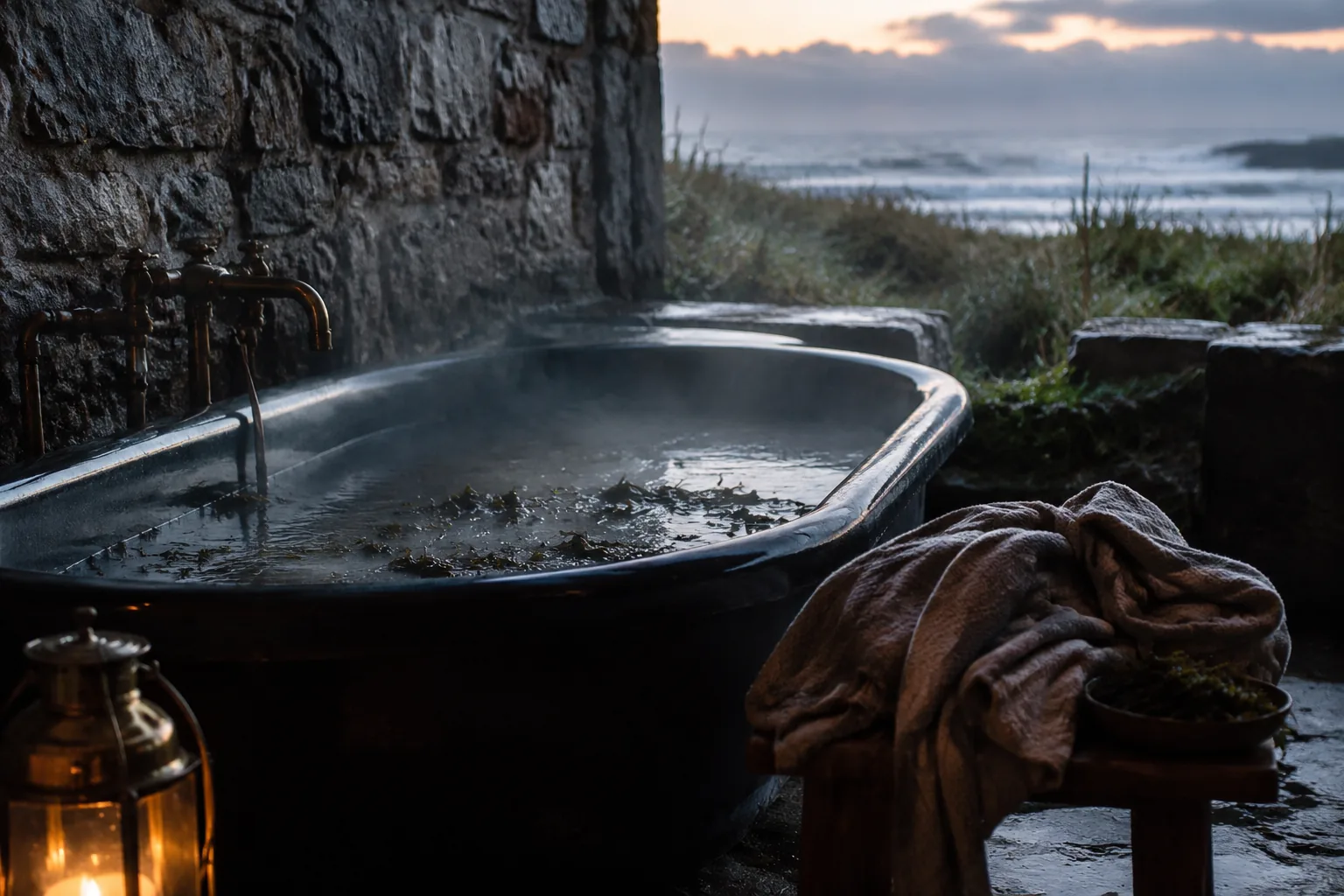 Steaming seaweed bath overlooking the Atlantic